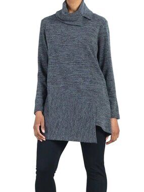 Clara Sunwoo Asymmetric Cowl Neck Tunic S Smoke USA Casual Travel Layering